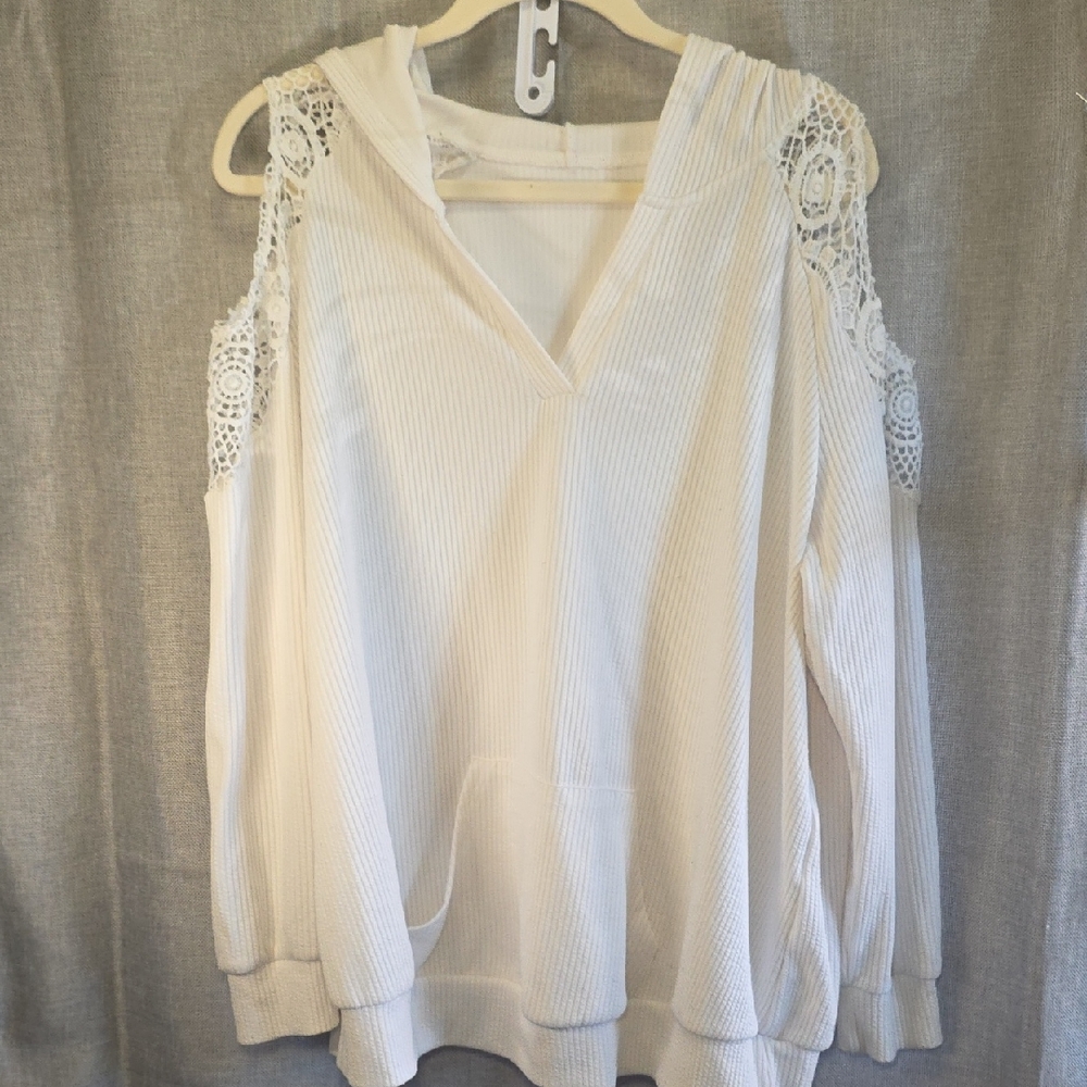 Joress White Lace Shoulder Hoodie Women's Sz 0XL H3-CL2025268‎